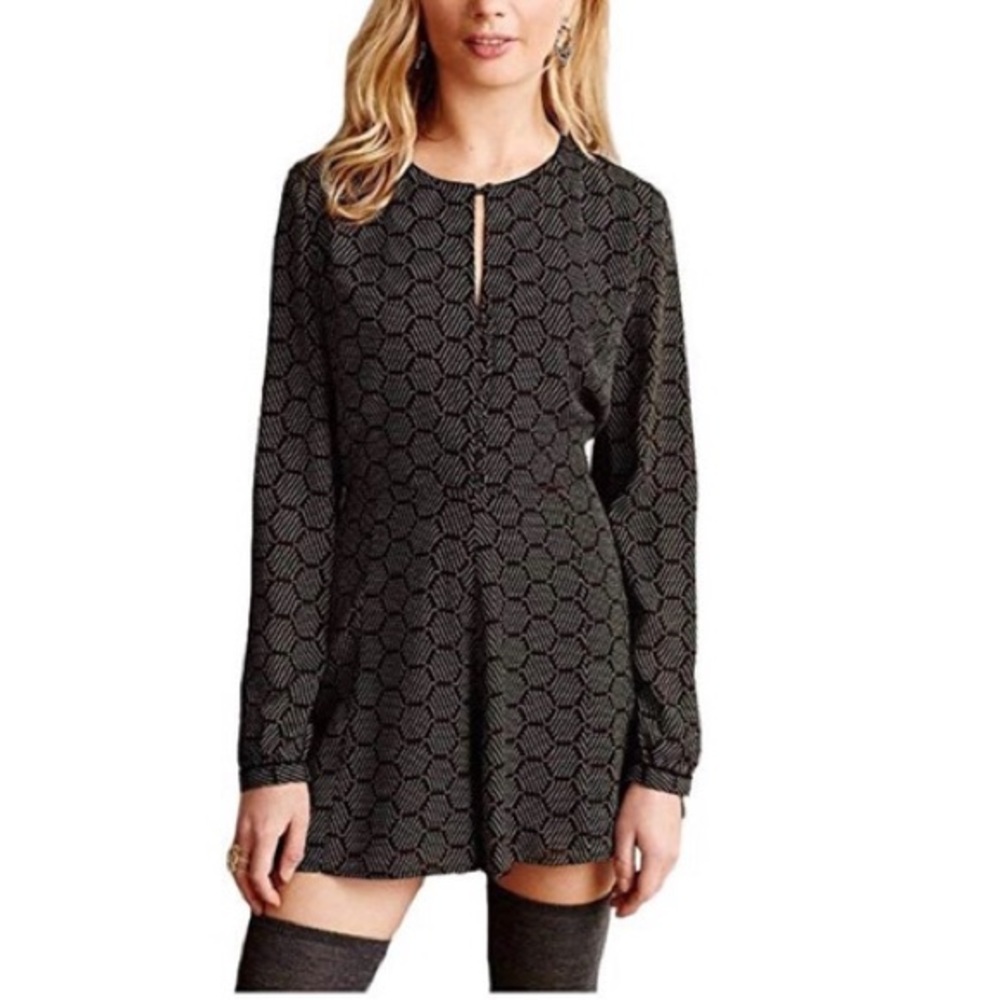 Anthropologie Harlyn L-Sleeve Honeycomb Romper